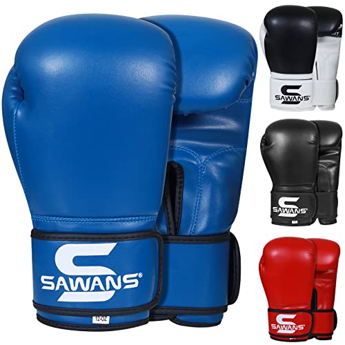 Guantes de Boxeo para Hombres y Mujeres, niños, Kickboxing, Artes Marciales, Artes Marciales, Sparring, Saco de Boxeo Pesado, Guantes para Adultos, 4,6,8, 10,12,14,16 g, Muay Thai (4 oz, Azul)