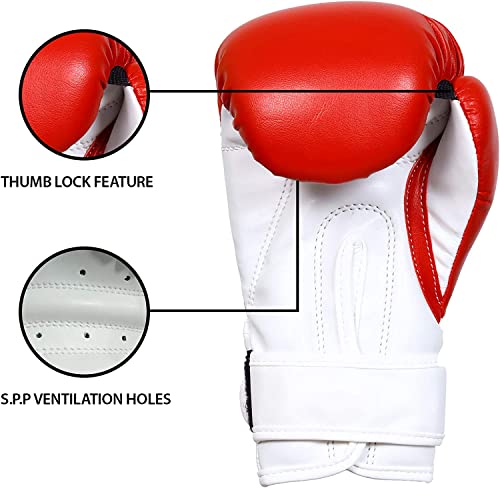 Guantes de boxeo para niños para artes marciales Sparring Junior Mitts de cuero resistente MMA Training Punch Bag Guantes llamativos Muay Thai Kick Boxing Niños y Niñas (rojo, 6 onzas)