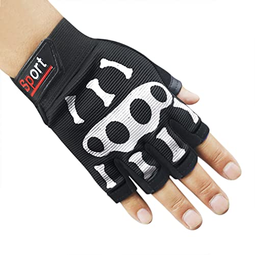 Guantes de ciclismo de calavera de medio dedo para hombres y mujeres, absorben los golpes, transpirables, sin dedos, guantes de equitación, Halloween, cosplay, disfraz de esqueleto, guantes