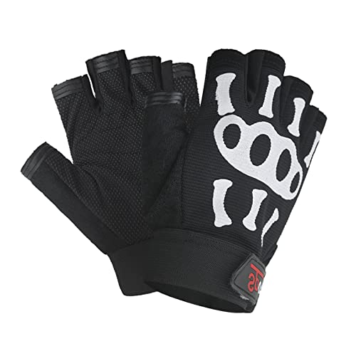 Guantes de ciclismo de calavera de medio dedo para hombres y mujeres, absorben los golpes, transpirables, sin dedos, guantes de equitación, Halloween, cosplay, disfraz de esqueleto, guantes