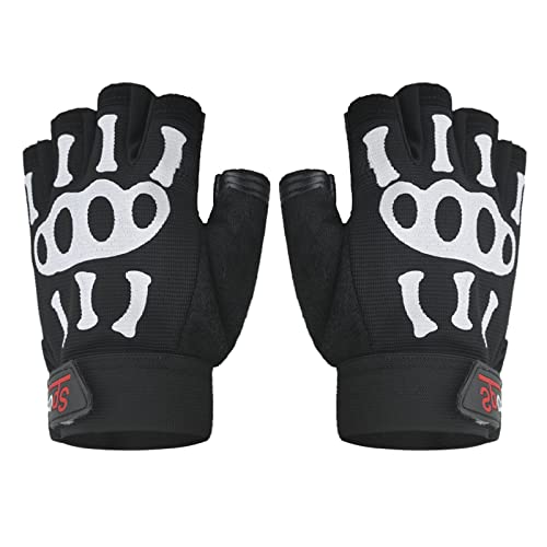 Guantes de ciclismo de calavera de medio dedo para hombres y mujeres, absorben los golpes, transpirables, sin dedos, guantes de equitación, Halloween, cosplay, disfraz de esqueleto, guantes