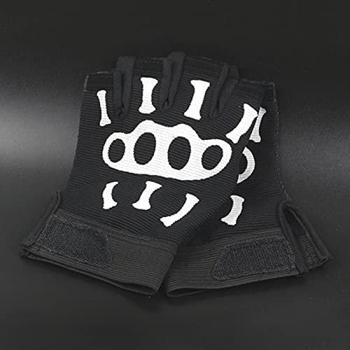 Guantes de ciclismo de calavera de medio dedo para hombres y mujeres, absorben los golpes, transpirables, sin dedos, guantes de equitación, Halloween, cosplay, disfraz de esqueleto, guantes