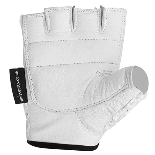 Guantes de cuero de malla de entrenamiento de pesas de cuero para culturismo, gimnasio, malla blanca (mediano)