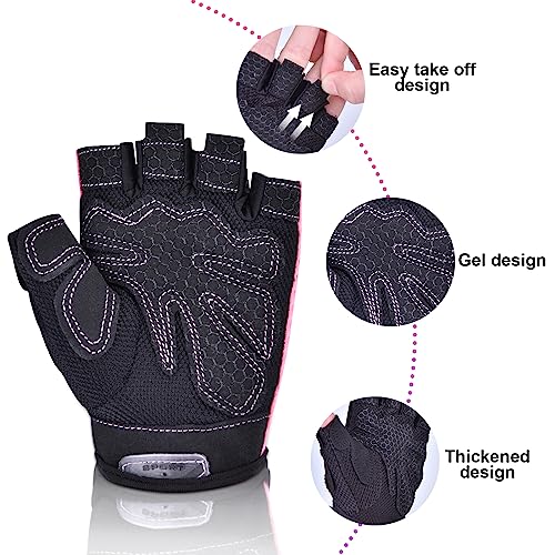 Guantes de Gimnasio Guantes de Fitness Transpirables Guantes de Entrenamiento para Mujer y Hombre Guantes Antideslizante para Pesas Dominadas Guantes de Musculación, Bici Guantes de Medio Dedo，Rosa(M)