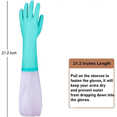 Guantes de goma para el hogar largos guantes limpieza reutilizables, guantes impermeables sin látex con forro de algodón, guantes para lavar platos para cocina, baño, jardinería (azul+morado, 2 pares)