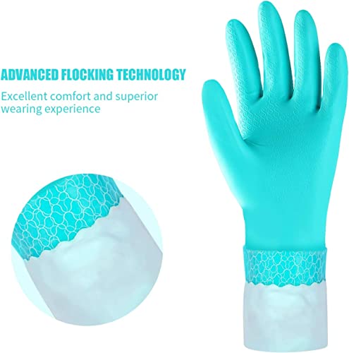 Guantes de goma para el hogar largos guantes limpieza reutilizables, guantes impermeables sin látex con forro de algodón, guantes para lavar platos para cocina, baño, jardinería (azul+morado, 2 pares)