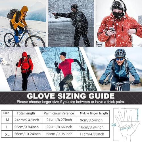 Guantes de Invierno, Pantalla Táctil a Prueba de Viento Guantes Deportivos Ride Térmicos de Invierno Cortavientos, Guantes de Ciclismo de Dedo Completo (M)