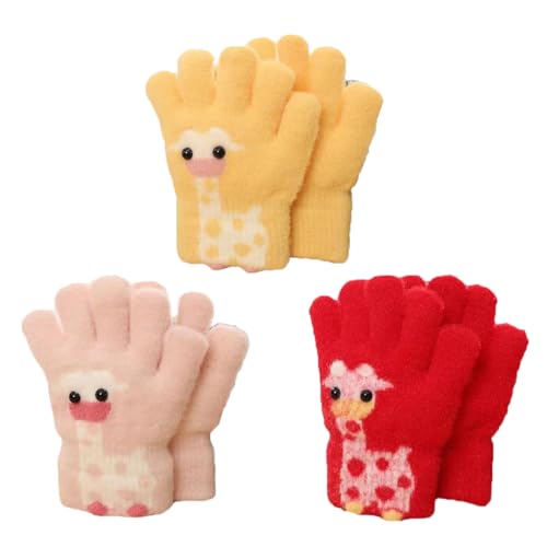 Guantes de Invierno para Niños, 3 Pares de Guantes de Punto Suaves y Cálidos Guantes Térmicos Mullidos Guantes de Dedos Completos para Niños y Niñas de 4 a 7 Años