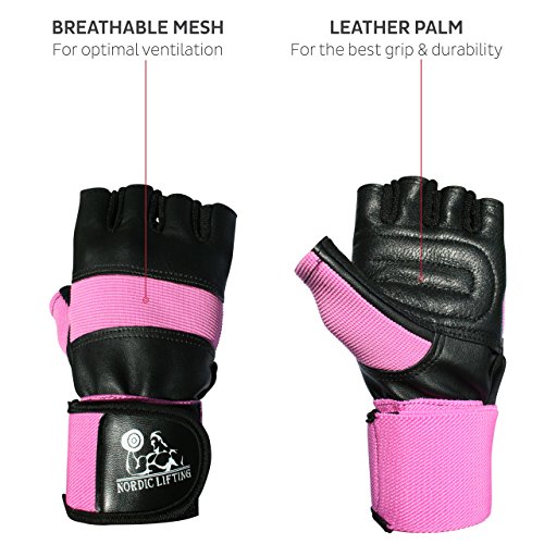 Guantes de Levantamiento de Pesas con Soporte de Muñequeras de 12" para Entrenamiento en el Gimnasio Levantamiento de Pesas, Fitness y Cross-Training - Los Mejores para Hombres y Mujeres - (Rosa, M)