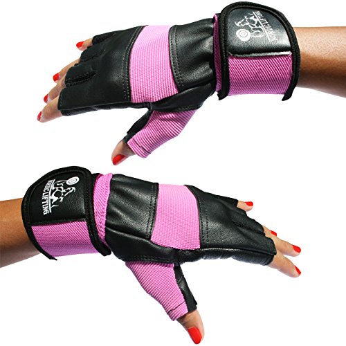 Guantes de Levantamiento de Pesas con Soporte de Muñequeras de 12" para Entrenamiento en el Gimnasio Levantamiento de Pesas, Fitness y Cross-Training - Los Mejores para Hombres y Mujeres - (Rosa, M)