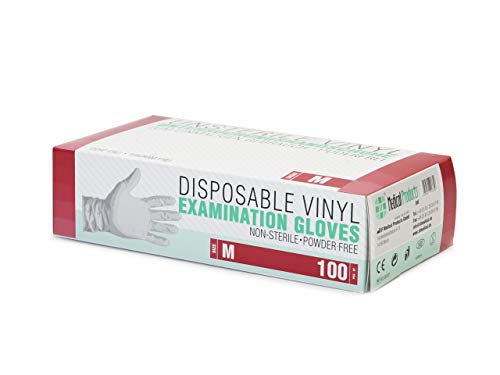 Guantes de vinilo 1000 pcs 10 cajas (M, Transparente), guantes de examen desechables, libres de látex y polvo, sanitarios para la limpieza de la cocina, no estéril