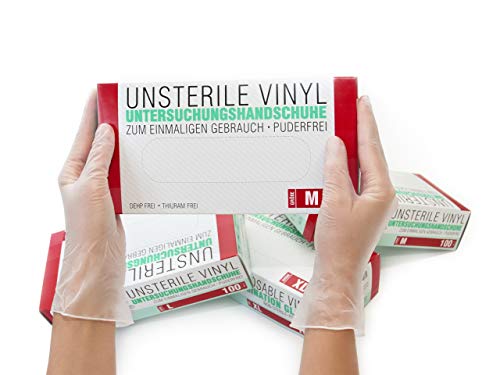 Guantes de vinilo 1000 pcs 10 cajas (M, Transparente), guantes de examen desechables, libres de látex y polvo, sanitarios para la limpieza de la cocina, no estéril