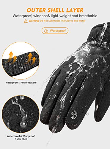 Guantes Invierno Hombre, Guantes Sin Dedos Gimnasio Mujer, Guantes Termicos Hombre, Guantes Tactiles Trabajo Calefactables Moto Frio Senderismo y Ocio al Aire Libre, Guantes Esqui Hombre - Negro L