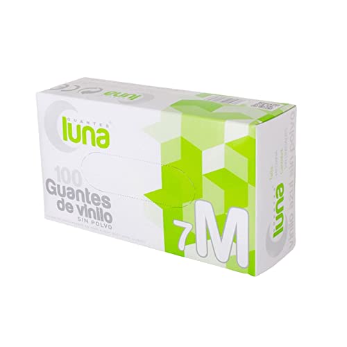 Guantes Luna Supreme - Guantes de Vinilo Blanco Traslucido Sin Polvo, Talla M | Guantes de Examen | Ambidiestros, Sin Latex, No Esteriles | 100 Uds