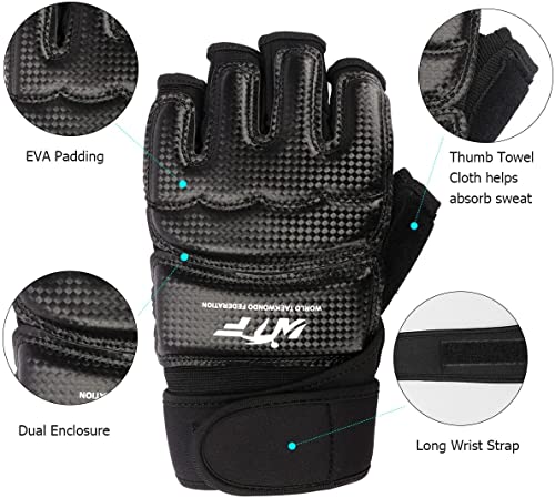 Guantes MMA, LangRay Guantes de Boxeo Kárate Taekwondo Artes Marciales para Adultos y Niños (M, Negro)