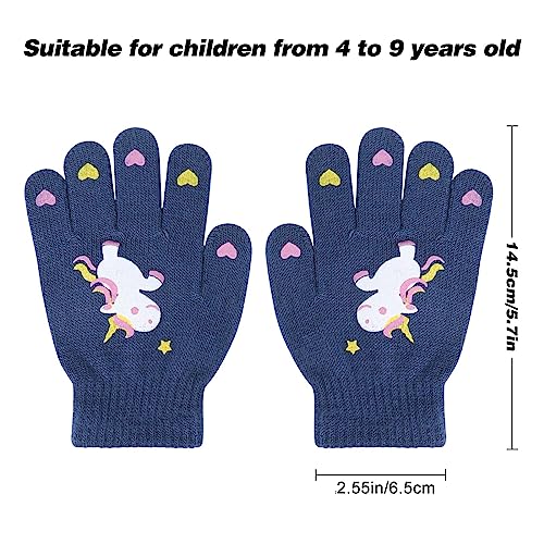 Guantes para niños Guantes de Unicornio Coloridos de Punto de Invierno Guantes Mágicos para Dedos Completos Guantes Cálidos Elásticos para Niños y Niñas, 4 a 9 años, 6 Pares