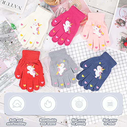 Guantes para niños Guantes de Unicornio Coloridos de Punto de Invierno Guantes Mágicos para Dedos Completos Guantes Cálidos Elásticos para Niños y Niñas, 4 a 9 años, 6 Pares