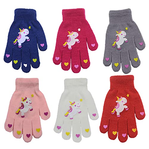 Guantes para niños Guantes de Unicornio Coloridos de Punto de Invierno Guantes Mágicos para Dedos Completos Guantes Cálidos Elásticos para Niños y Niñas, 4 a 9 años, 6 Pares