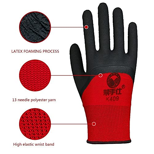 Guantes recubiertos de látex, antideslizantes de seguridad, guantes de trabajo, guantes resistentes al frío, forro polar, totalmente recubiertos de caucho de látex a prueba de agua, arena suave, palma