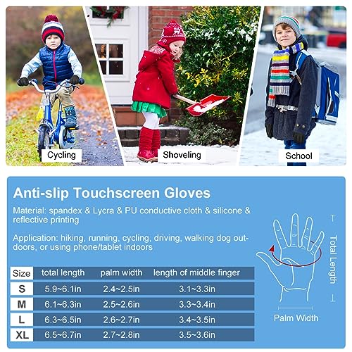 Guantes Térmicos para Niños de Invierno al Aire Libre - Deporte Impermeable Antideslizante Correr Pantalla Táctil Guantes a Prueba de Viento Guantes para Montar para Niños Niñas Negro 6-8 Años S