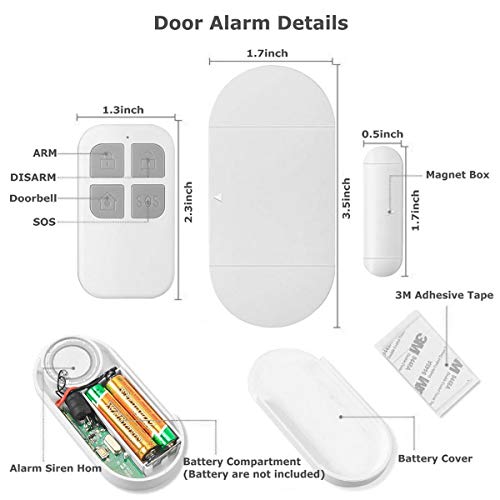 GuDoQi Alarma para Puertas y Ventanas, Sirena de 130 dB, 2 Controles Remotos, Sensor Puerta Garaje, Alarma Casa, Seguridad Ventanas Correderas para Niños, Hogar, Tienda