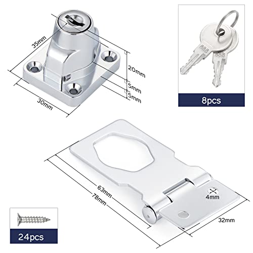 Gueenky 4 Piezas Cerrojo de Candado de Acero Inox, 2,5 Pulgadas Cerradura de Armario con Llave y Tornillo Candado Puerta para Muebles Cajones Casilleros