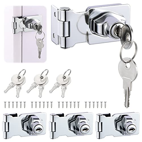 Gueenky 4 Piezas Cerrojo de Candado de Acero Inox, 2,5 Pulgadas Cerradura de Armario con Llave y Tornillo Candado Puerta para Muebles Cajones Casilleros