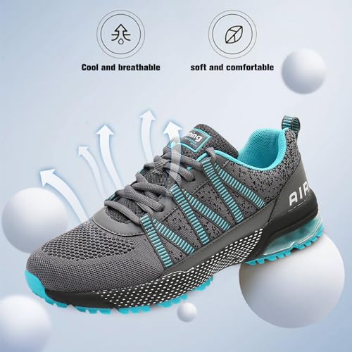 Gugifcto Zapatillas Deportivas Zapatos Hombre Sneakers Mujer, Bambas Mujer Zapatillas Running Hombre - Transpirable, Ligero, Deporte Fitness con Absorción para Correr Casual Tenis -Greyblue 43EU