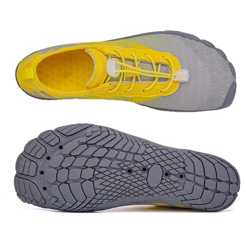 Gugifcto Zapatos de Agua Hombre Mujer Escarpines de Playa Zapatos de Natación de Secado Rápido Barefoot Zapatillas Adecuado para la Gym Asfalto Playa Montaña GreyYellow 36 EU