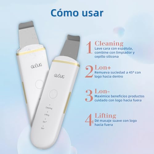 GUGUG Peeling Ultrasónico Facial, Skin Scrubber, Limpiador Facial, Exfoliación de Cara 4 Modos para Limpiar los Poros y Cuidar la Piel, USB Recargable, Dispositivo de Belleza