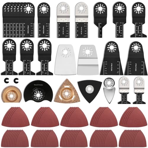 GUHAOOL Hojas de Sierra Oscilante, 110 Pcs Accesorios para Herramientas Oscilantes Multifunción, Universal Madera Plástico Metal Multi-Herramienta Accesorios Kit para Lijar, Molienda, Cortar y Pulir