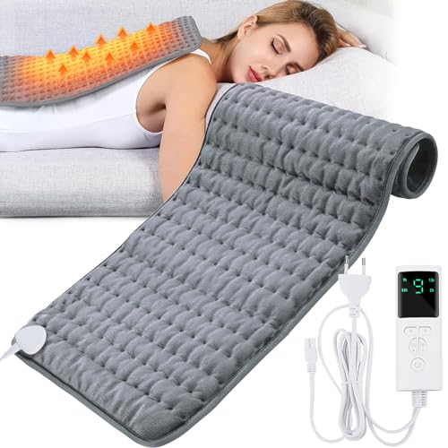 GUHAOOL Manta Electrica, 60 x 30cm Almohadilla TéRmica, Almohadilla de Calefacción EléCtrica Con Apagado AutomáTico Y 9 Temperaturas Almohadilla de Calefacción para Lumbar, Espalda, Cervical, Hombros