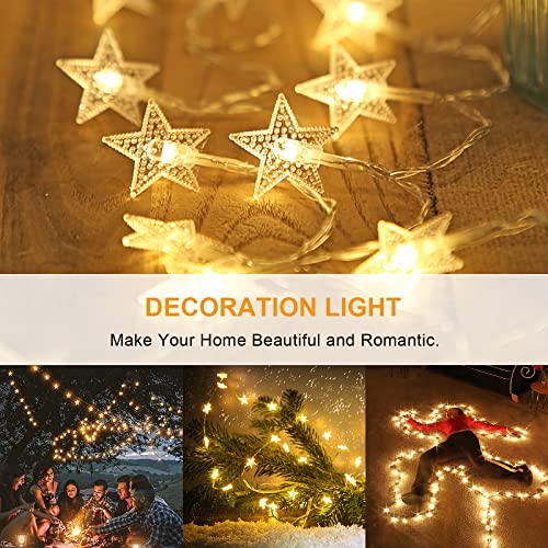 Guirnalda Luces Pilas, TOGAVE 2 Piezas 5.5M Cadena de Luces Estrellas 8 Modos de Iluminación 50LED Impermeable IP65 Luces de Estrellas Decoracion para Navidad, Jardín, Bodas - Blanco Cálido