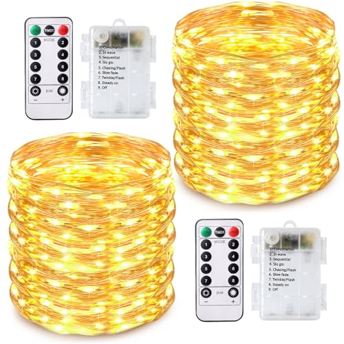 Guirnalda Luces Pilas,Cadena de Luces 12M 120 LED,2 Piezas Luces Navidad para Navidad,IP65 Alambre de Cobre Guirnaldas Luces