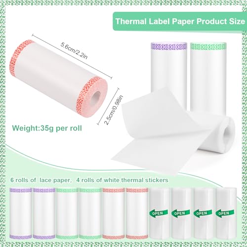 GuKKK 10 Rollos Papeles de Impresora Térmica Mini de Papel de Impresión, Pegatina Imprimible Autoadhesiva, Compatible Con Las Mini Impresoras Térmicas, Recarga de Papel de Impresión, 57 x 25 mm (10)