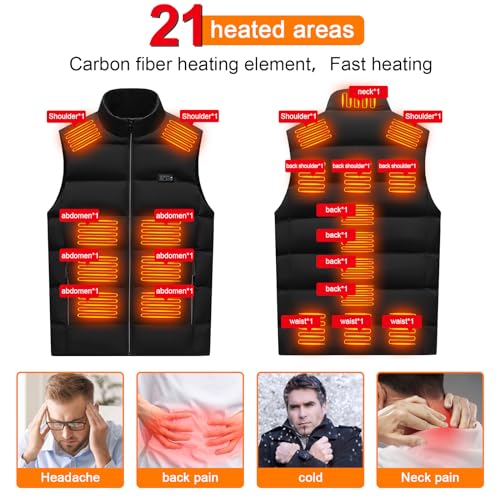 GuKKK Chaleco Calefactable para Mujeres Hombres, Chaleco Térmico Ajustable con Bateria Recargable de 10000mAh, Carga Chaqueta Calefactora con 3 Ajustes de Temperatura,21 Zonas de Calentamiento (XL)