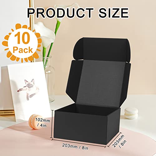 GUOKOFF Cajas de Regalo Negra (10 Unidades), 20.3 x 20.3 x 10.2cm Caja de Regalo Kraft con Tapas, Cajas de Carton con Tapa para Envios de Paquete, Gift Boxes, Shipping Boxes