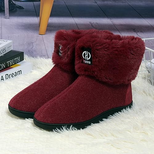 GURGER Botas Casa Hombre Mujer Estar Invierno Zapatillas de Casa Altas Botas Pantuflas de Casa Botines Forro de Cálido Peluche Rojo 38 39