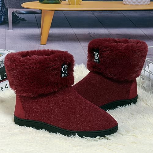 GURGER Botas Casa Hombre Mujer Estar Invierno Zapatillas de Casa Altas Botas Pantuflas de Casa Botines Forro de Cálido Peluche Rojo 38 39