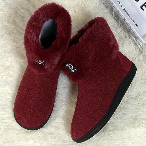 GURGER Botas Casa Hombre Mujer Estar Invierno Zapatillas de Casa Altas Botas Pantuflas de Casa Botines Forro de Cálido Peluche Rojo 38 39