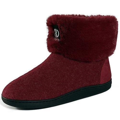 GURGER Botas Casa Hombre Mujer Estar Invierno Zapatillas de Casa Altas Botas Pantuflas de Casa Botines Forro de Cálido Peluche Rojo 38 39