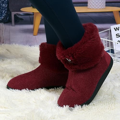 GURGER Botas Casa Hombre Mujer Estar Invierno Zapatillas de Casa Altas Botas Pantuflas de Casa Botines Forro de Cálido Peluche Rojo 38 39