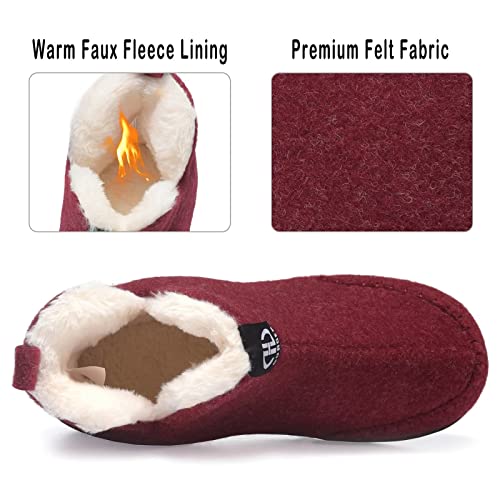 GURGER Botas Casa Mujer Fieltro Altas Botas Zapatillas Casa Hombre Invierno Botines Pantuflas de Casa Estar Peluche Forro de Cálido Rojo 38 39