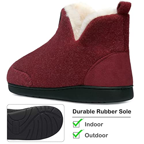 GURGER Botas Casa Mujer Fieltro Altas Botas Zapatillas Casa Hombre Invierno Botines Pantuflas de Casa Estar Peluche Forro de Cálido Rojo 38 39