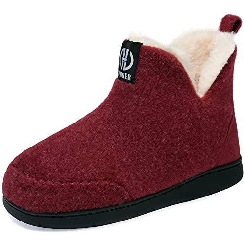 GURGER Botas Casa Mujer Fieltro Altas Botas Zapatillas Casa Hombre Invierno Botines Pantuflas de Casa Estar Peluche Forro de Cálido Rojo 38 39