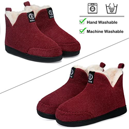 GURGER Botas Casa Mujer Fieltro Altas Botas Zapatillas Casa Hombre Invierno Botines Pantuflas de Casa Estar Peluche Forro de Cálido Rojo 38 39