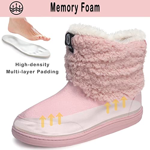 GURGER Botas Casa Mujer Zapatillas Casa Hombre Invierno Altas Botines Pantuflas de Casa Peluche Forro Calentitas Rosa 40 41