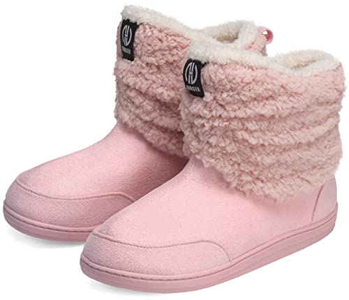 GURGER Botas Casa Mujer Zapatillas Casa Hombre Invierno Altas Botines Pantuflas de Casa Peluche Forro Calentitas Rosa 40 41