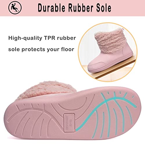 GURGER Botas Casa Mujer Zapatillas Casa Hombre Invierno Altas Botines Pantuflas de Casa Peluche Forro Calentitas Rosa 40 41