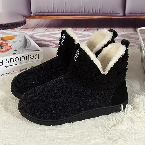 GURGER Zapatillas de Estar por Casa Hombre Mujer Botas de Casa Invierno Peluche Zapatillas de Casa Forro de Cálido Altas Pantuflas de Casa Botines Negro 36 37